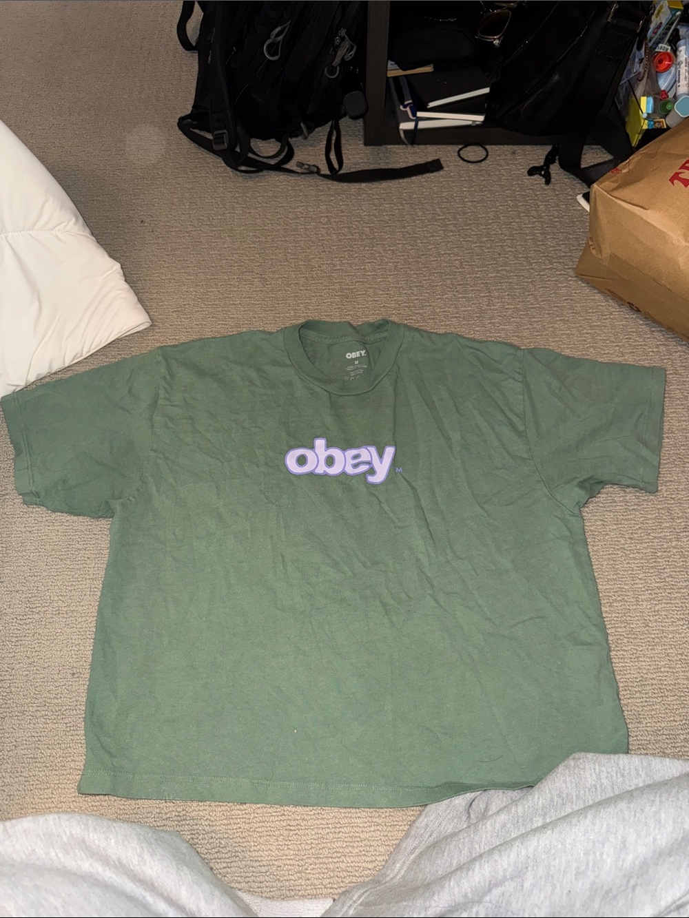 Obey Green Short Sleeve Tee with Lavender Logo